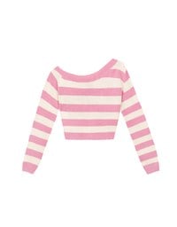 Lace Up Neckline Striped Knit Cropped Long Sleeve Crop Sweater