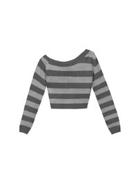 Lace Up Neckline Striped Knit Cropped Long Sleeve Crop Sweater