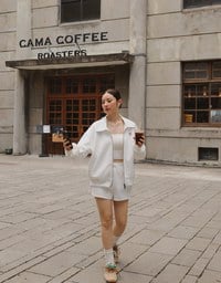 【Ling Cheng Design】Oversized Collar Zip Up Jacket with AIR SPACE Logo Embroidered
