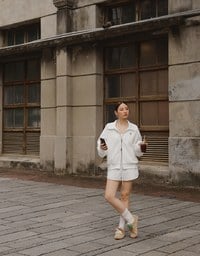 【Ling Cheng Design】Oversized Collar Zip Up Jacket with AIR SPACE Logo Embroidered