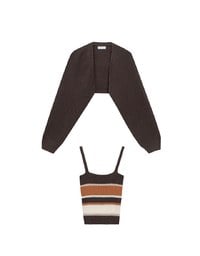 Long Sleeve Knit Cropped Cardigan with Contrast Stripe Cami Top Set Wear