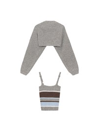 Long Sleeve Knit Cropped Cardigan with Contrast Stripe Cami Top Set Wear