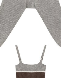 Long Sleeve Knit Cropped Cardigan with Contrast Stripe Cami Top Set Wear