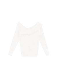 【Ling Cheng Design】Off Shoulder Folded Knit Sweater with Soft Ribbed Texture