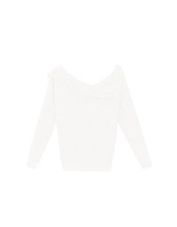 【Ling Cheng Design】Off Shoulder Folded Knit Sweater with Soft Ribbed Texture