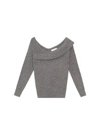 【Ling Cheng Design】Off Shoulder Folded Knit Sweater with Soft Ribbed Texture