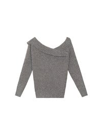 【Ling Cheng Design】Off Shoulder Folded Knit Sweater with Soft Ribbed Texture