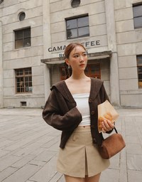 【Ling Cheng Design】Soft Knit Sailor Collar Knit Cardigan with Patch Pockets