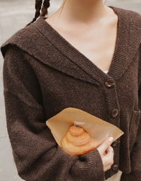 【Ling Cheng Design】Soft Knit Sailor Collar Knit Cardigan with Patch Pockets