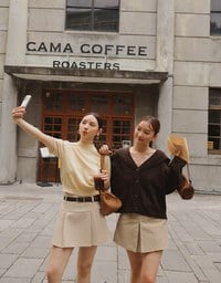 【Ling Cheng Design】Soft Knit Sailor Collar Knit Cardigan with Patch Pockets