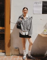 【Ling Cheng Design】Soft Knit Sailor Collar Knit Cardigan with Patch Pockets