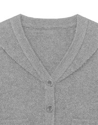 【Ling Cheng Design】Soft Knit Sailor Collar Knit Cardigan with Patch Pockets