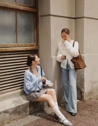 【Ling Cheng Design】Wool Blend V neck Flower Embroidered Button Cardigan