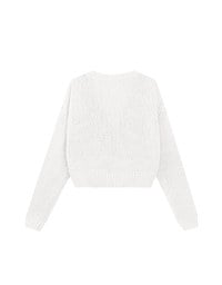 【Ling Cheng Design】Wool Blend V neck Flower Embroidered Button Cardigan