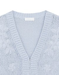 【Ling Cheng Design】Wool Blend V neck Flower Embroidered Button Cardigan