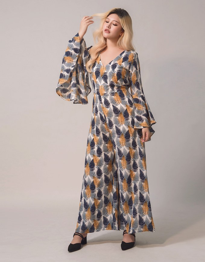 Flare Sleeves Bohemian Printed Jumpsuit