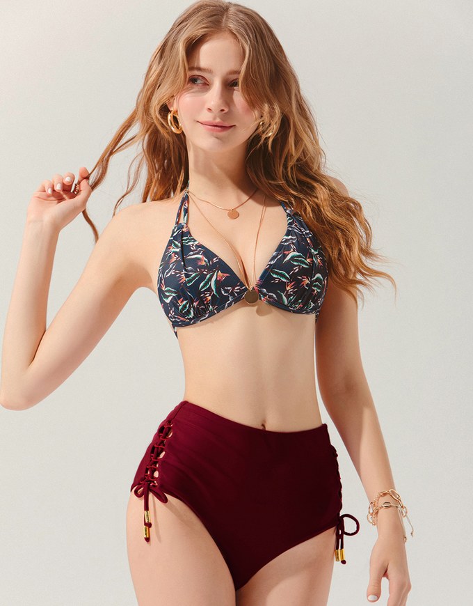 【PUSH UP】3Way Printed Bikini Top Double Strap And Bra Padded