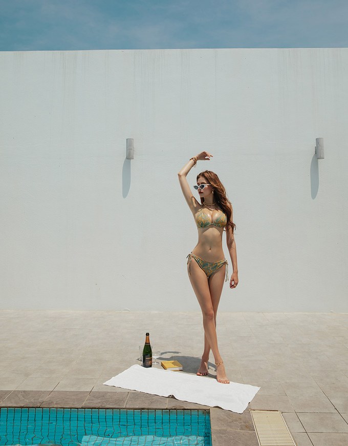 【PUSH UP】3Way Printed Bikini Top Double Strap And Bra Padded