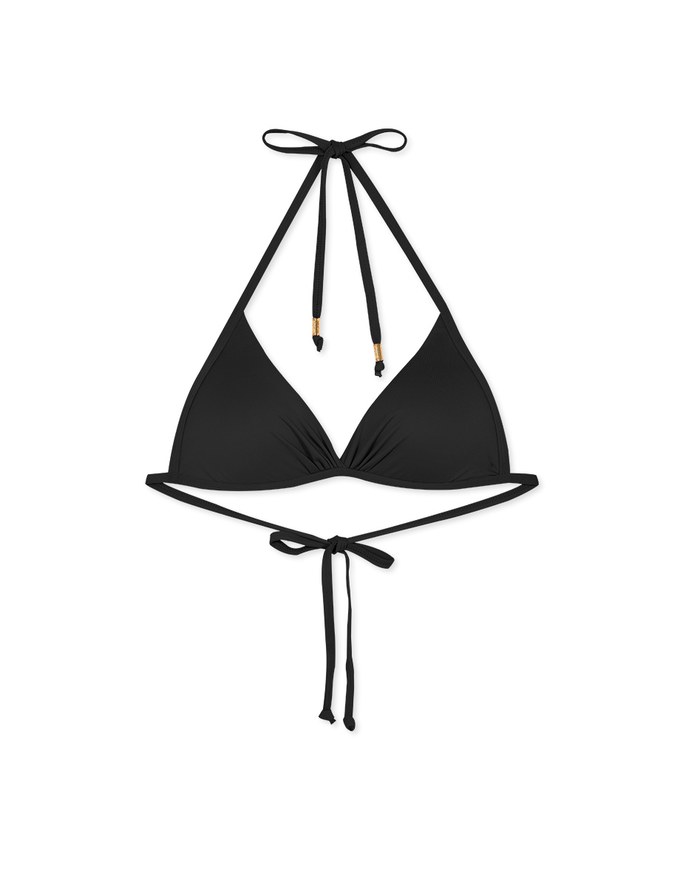 【PUSH UP】Plain Color Bikini Top With Twist Design Single Strap And Bra Padded