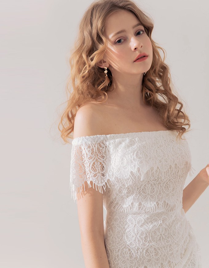 Eyelash Lace Off Shoulder Dress