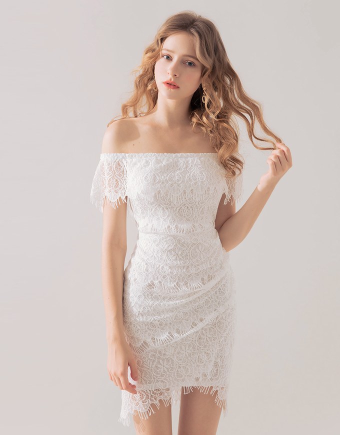 Eyelash Lace Off Shoulder Dress