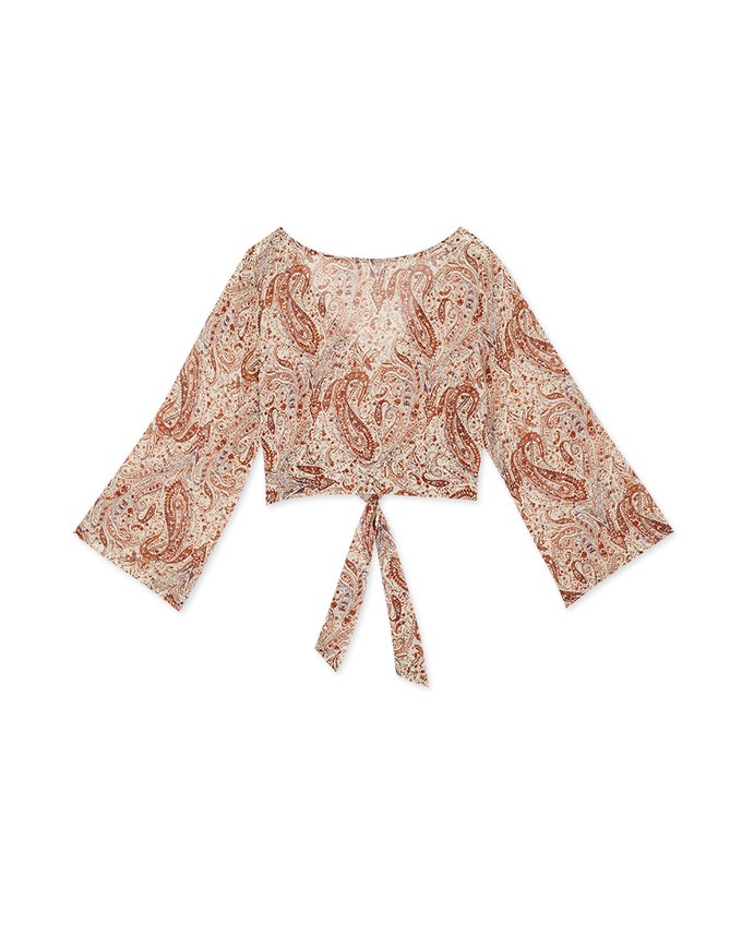 Paisley V-Neck Front Tie Crop Top
