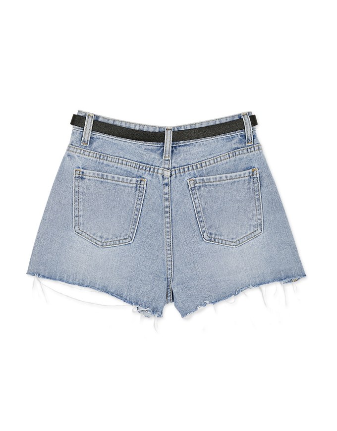 Western Style Frayed Belted Denim Shorts