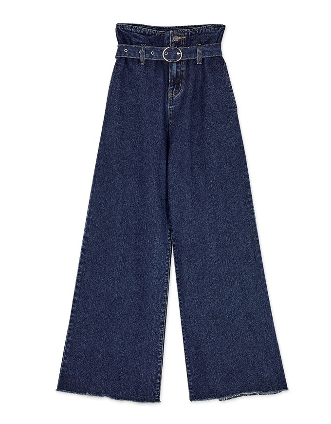 Paperbag High Waisted Belted Wide-Leg Denim Jeans Pants