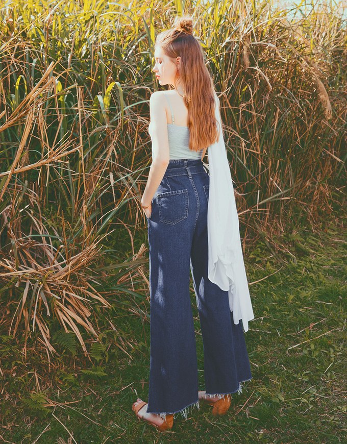 Paperbag High Waisted Belted Wide-Leg Denim Jeans Pants