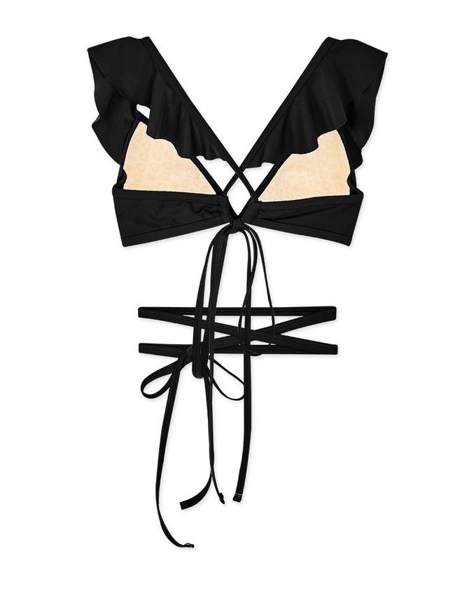 【PUSH UP】Sweet Ruffle Tie-Waist Bikini Top Bra Padded With Removable Waist Straps
