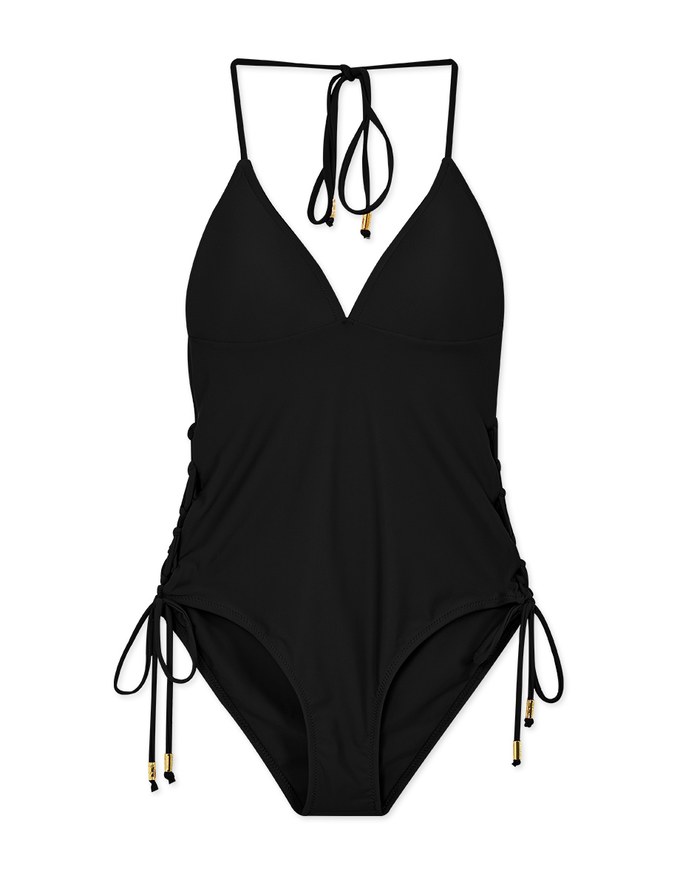【PUSH UP 】Thin Strap Lace-Up Side One-Piece Bikini (Thick Padded)
