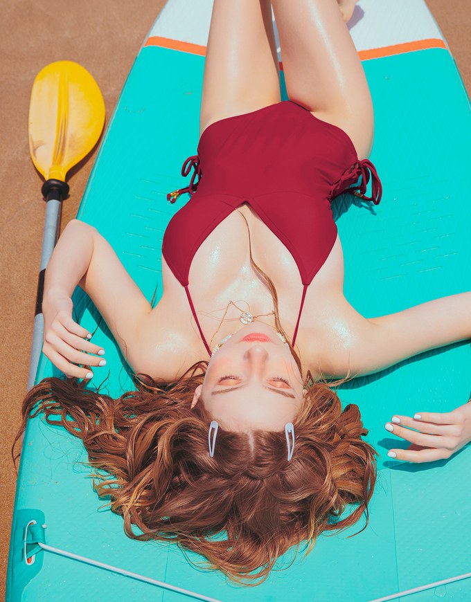 【PUSH UP 】Thin Strap Lace-Up Side One-Piece Bikini (Thick Padded)