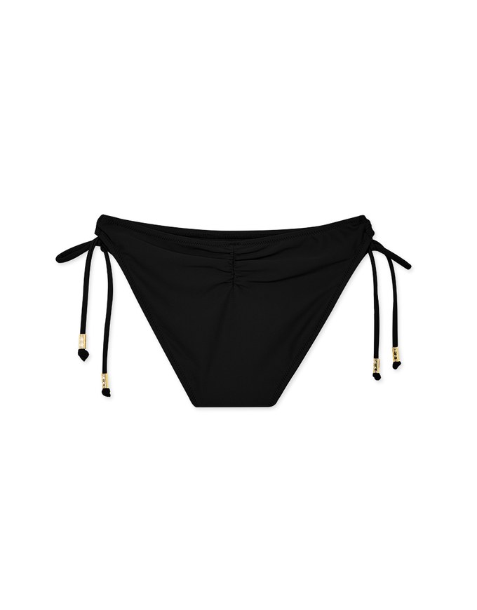 Plain Side Tie Shirred Back Bikini Bottom