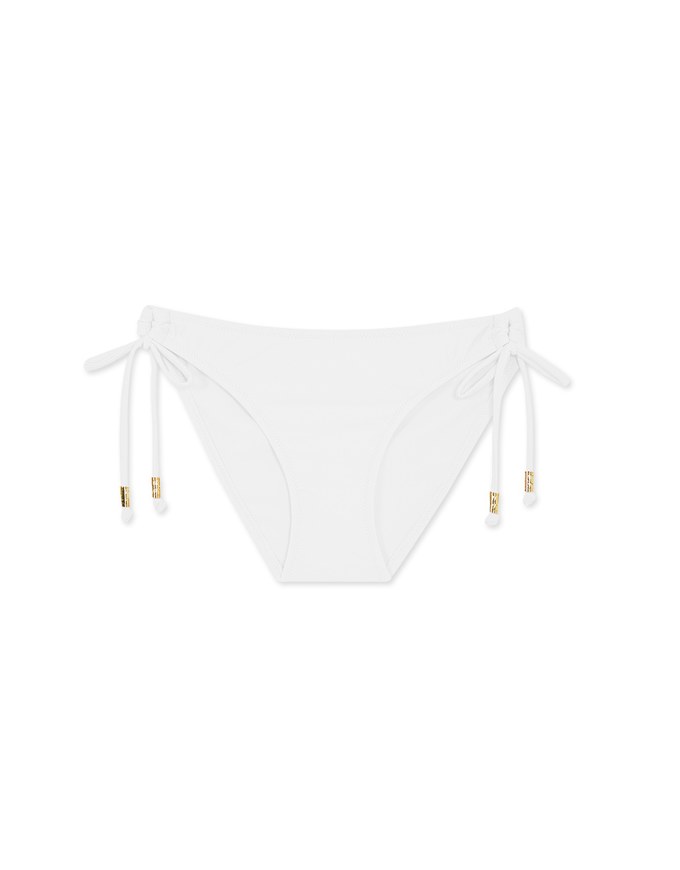 Plain Side Tie Shirred Back Bikini Bottom