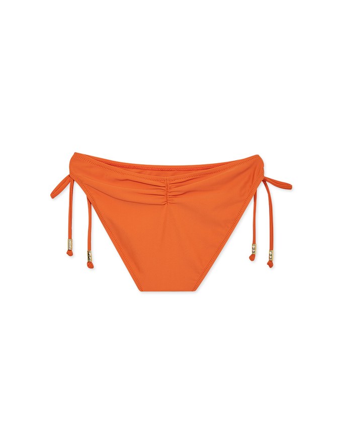 Plain Side Tie Shirred Back Bikini Bottom