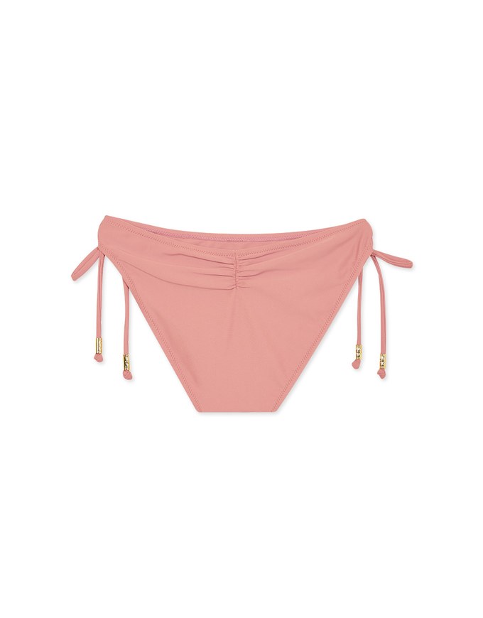 Plain Side Tie Shirred Back Bikini Bottom