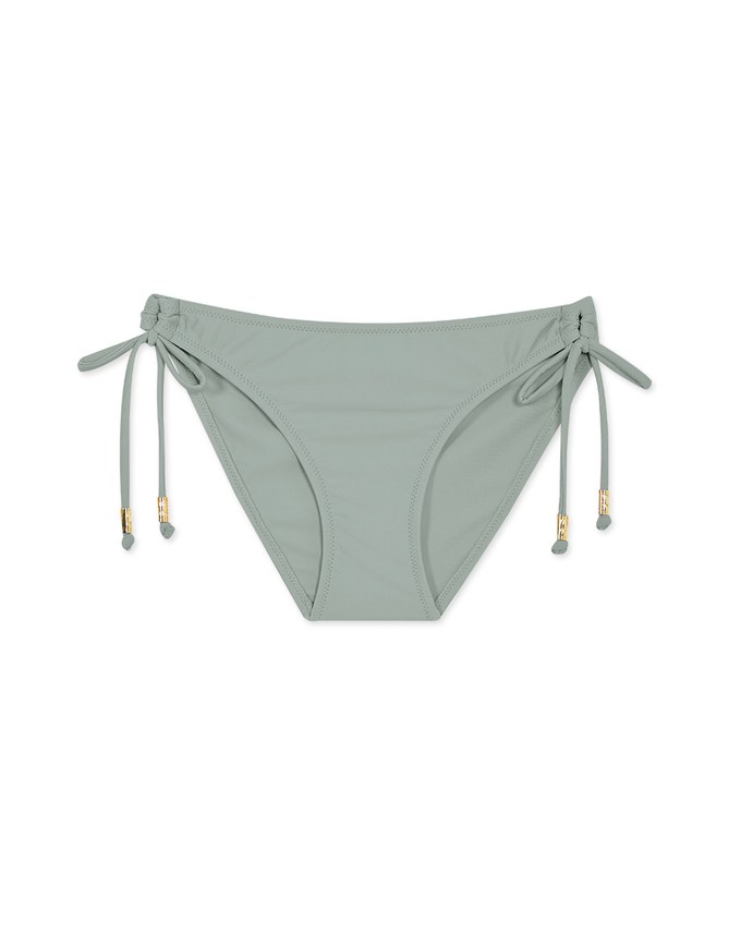 Plain Side Tie Shirred Back Bikini Bottom