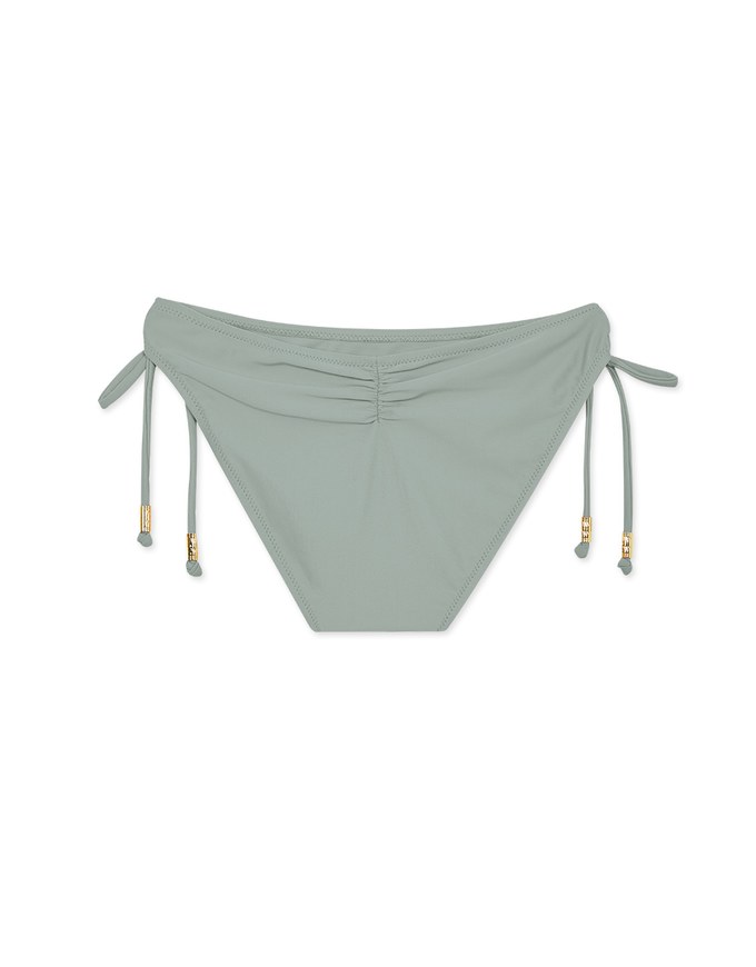 Plain Side Tie Shirred Back Bikini Bottom