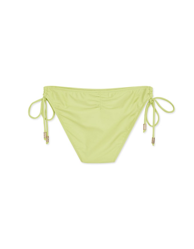 Plain Side Tie Shirred Back Bikini Bottom