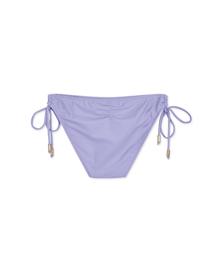 Plain Side Tie Shirred Back Bikini Bottom