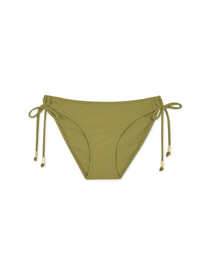 Plain Side Tie Shirred Back Bikini Bottom