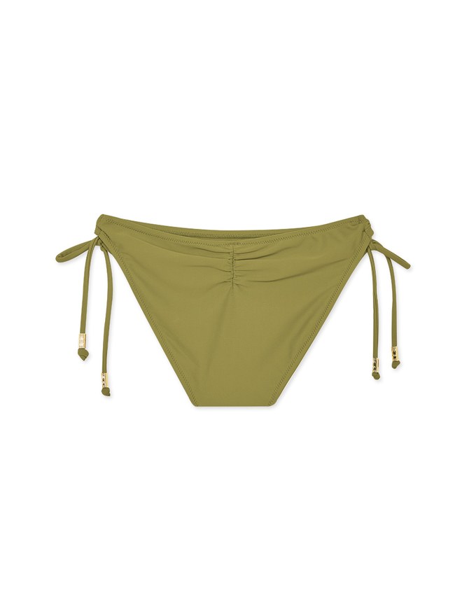 Plain Side Tie Shirred Back Bikini Bottom