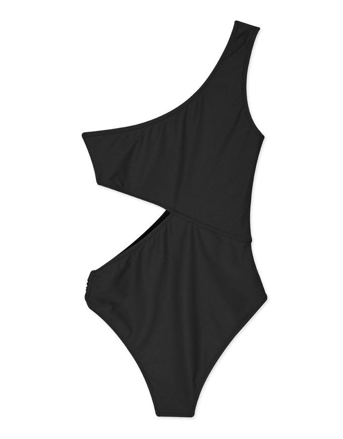 【PUSH UP 】One Shoulder Sexy Waist Cut Out One-Piece Swimsuit Push Up Bra Padded
