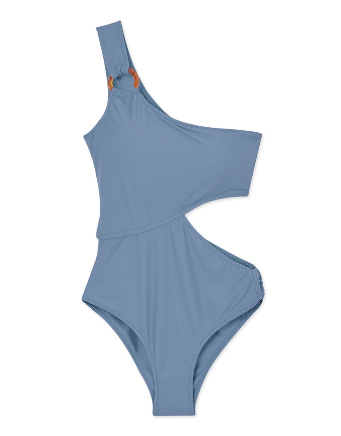 【PUSH UP 】One Shoulder Sexy Waist Cut Out One-Piece Swimsuit Push Up Bra Padded