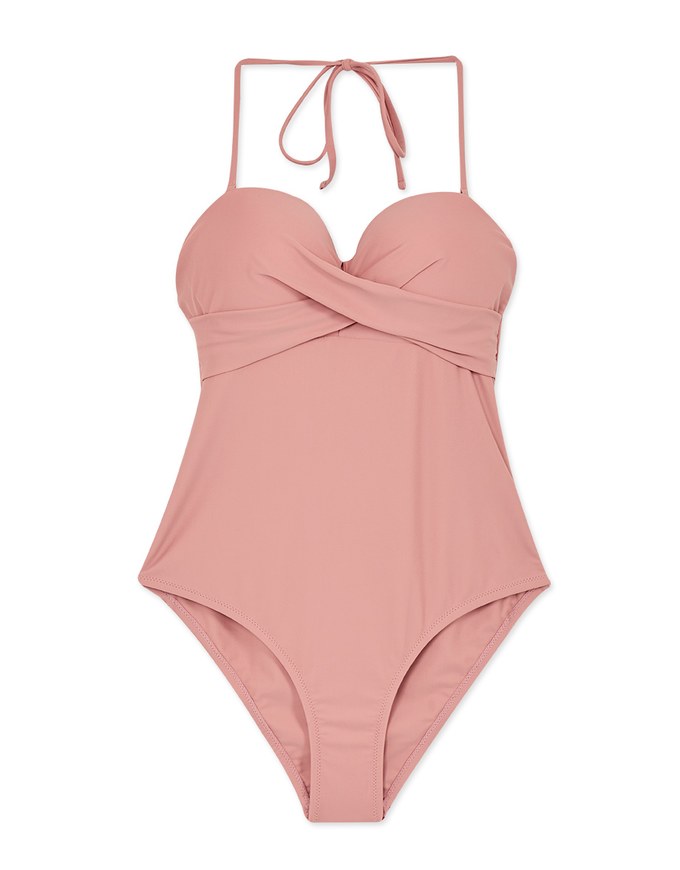 【PUSH UP 】3Way Plain Twisted-Bandeau One-Piece Swimsuit Push Up Bra Padded