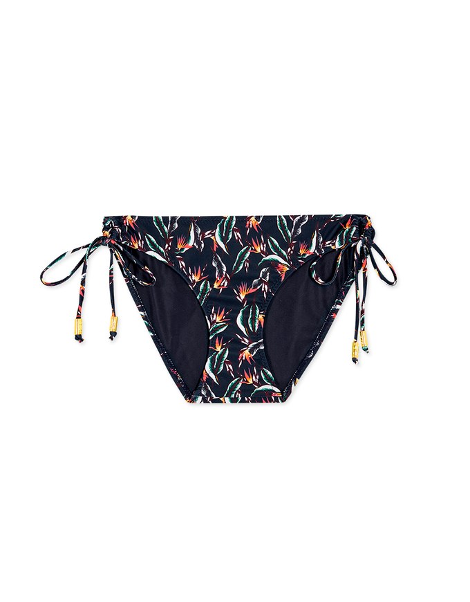 Printed Tie-Side Shirred Back Bikini Bottom