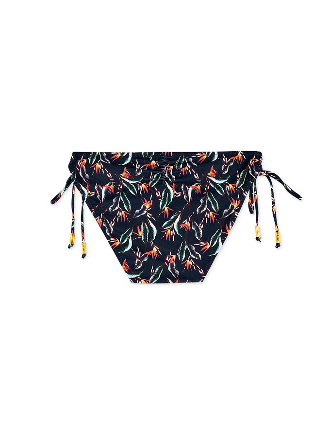 Printed Tie-Side Shirred Back Bikini Bottom