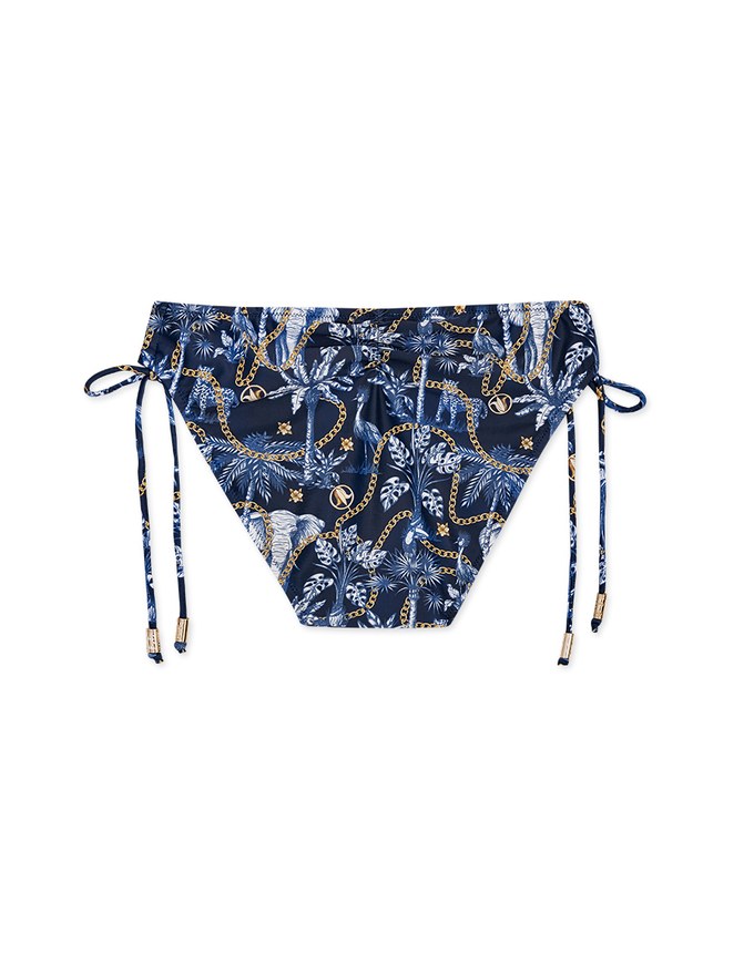 Printed Tie-Side Shirred Back Bikini Bottom