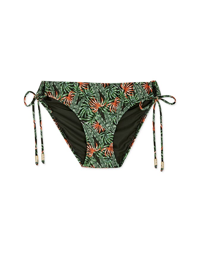Printed Tie-Side Shirred Back Bikini Bottom