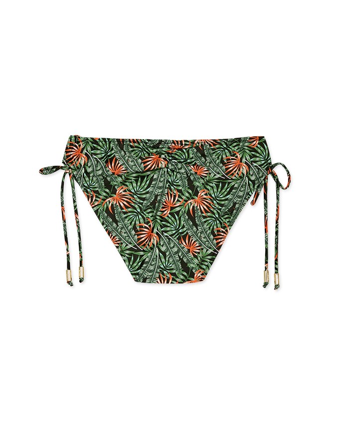 Printed Tie-Side Shirred Back Bikini Bottom